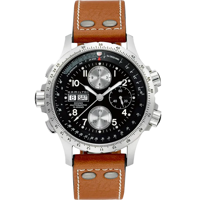 Hamilton Khaki Aviation X-Wind Auto Chrono on leather