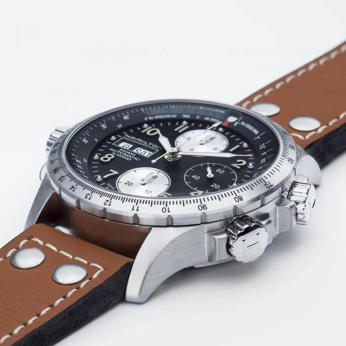 Hamilton Khaki Aviation X-Wind Auto Chrono on leather