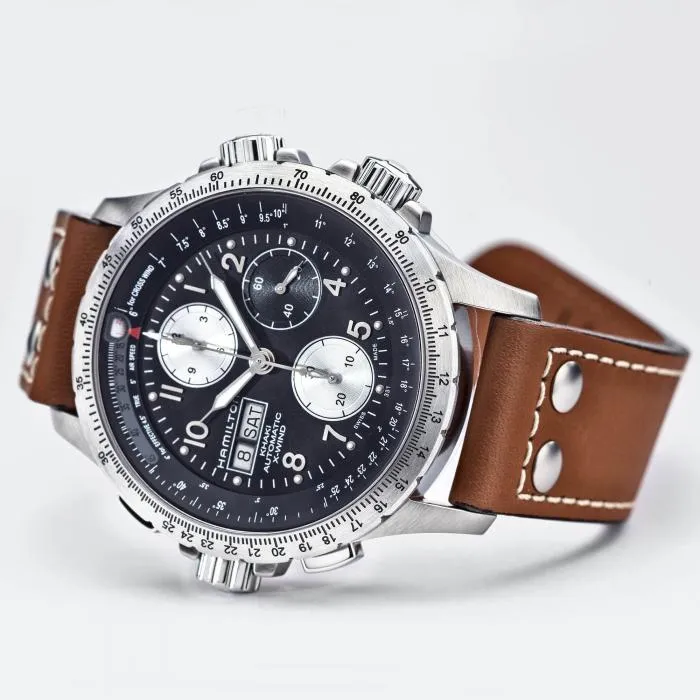 Hamilton Khaki Aviation X-Wind Auto Chrono on leather