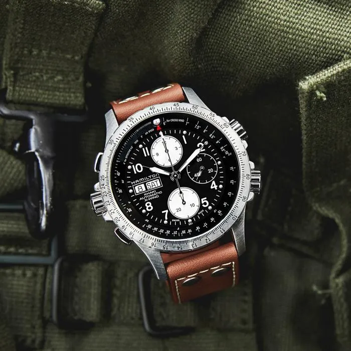 Hamilton Khaki Aviation X-Wind Auto Chrono on leather