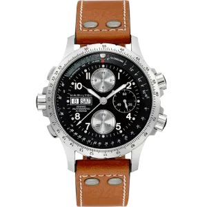 Hamilton Khaki Aviation X-Wind Auto Chrono on leather