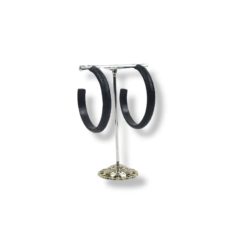 Hammered Hoop Earrings Large - Solid Color - Black