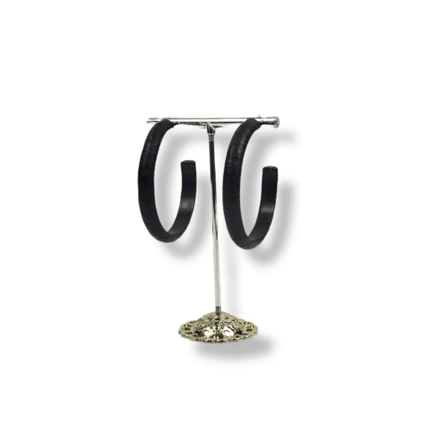 Hammered Hoop Earrings Large - Solid Color - Black