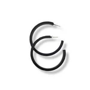 Hammered Hoop Earrings Large - Solid Color - Black
