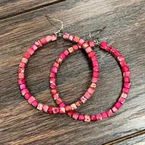 Handmade Square Gemstone Hoop Earrings
