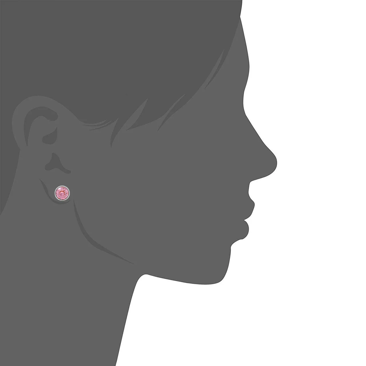 Harley Stud Earrings with Pink Light Rose Round Crystals from Swarovski Silver Toned Rhodium Plated