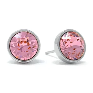 Harley Stud Earrings with Pink Light Rose Round Crystals from Swarovski Silver Toned Rhodium Plated