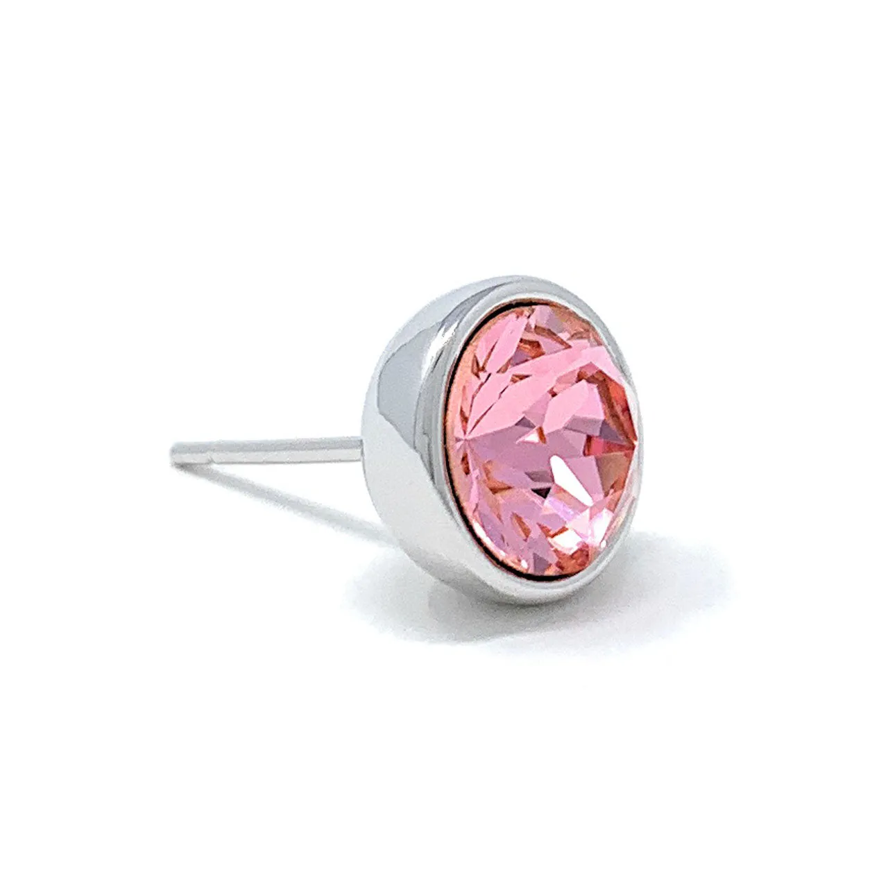 Harley Stud Earrings with Pink Light Rose Round Crystals from Swarovski Silver Toned Rhodium Plated