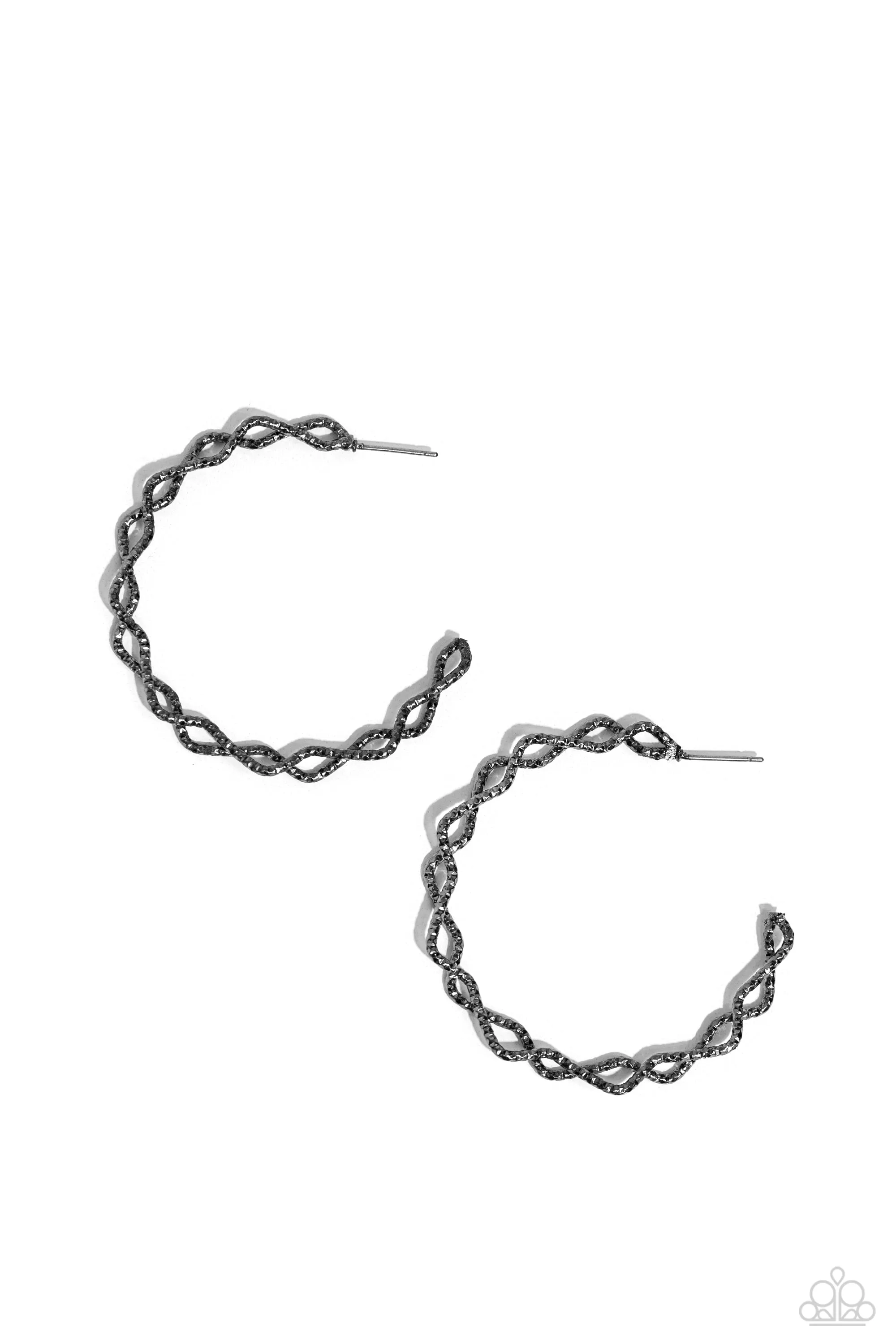 Haute Helix - Black - Twisted Gunmetal Paparazzi Hoop Earrings