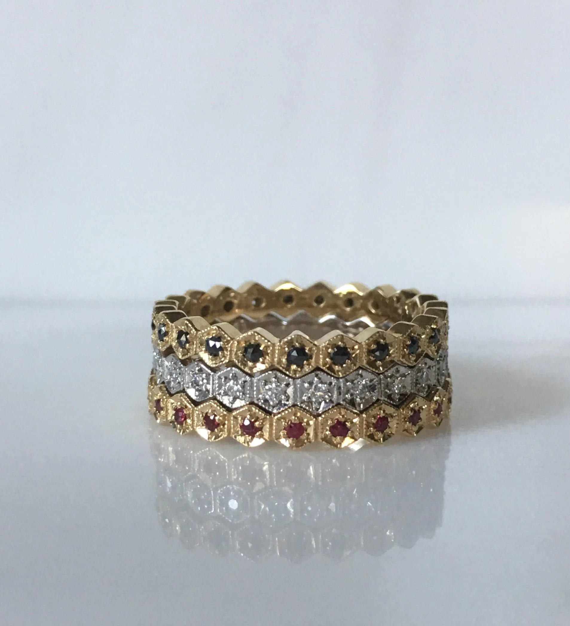 Hexagon Black Diamond Eternity Band