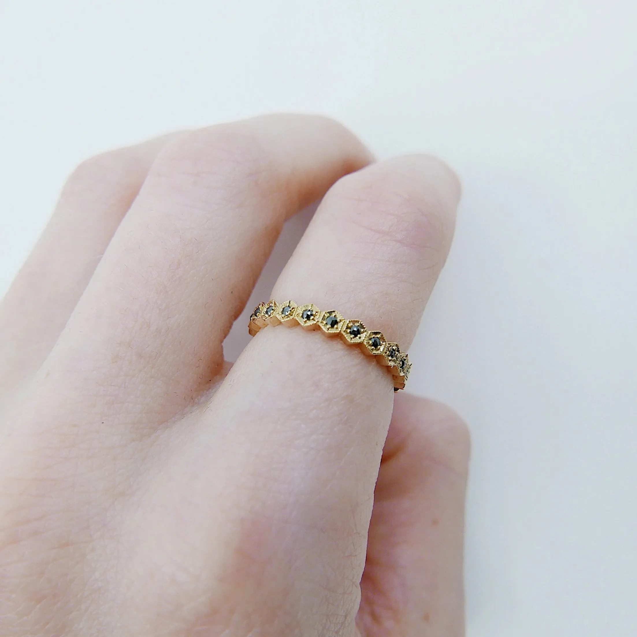 Hexagon Black Diamond Eternity Band