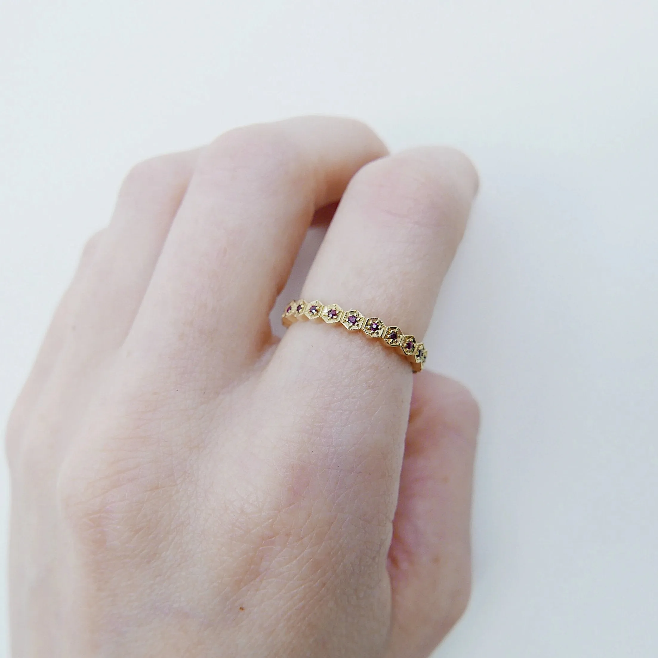 Hexagon Ruby Eternity Band
