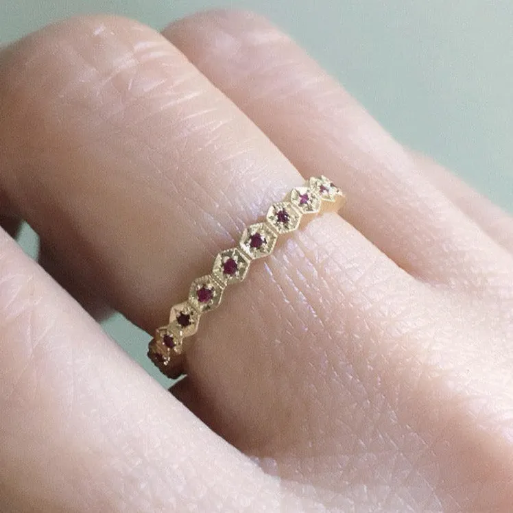 Hexagon Ruby Eternity Band