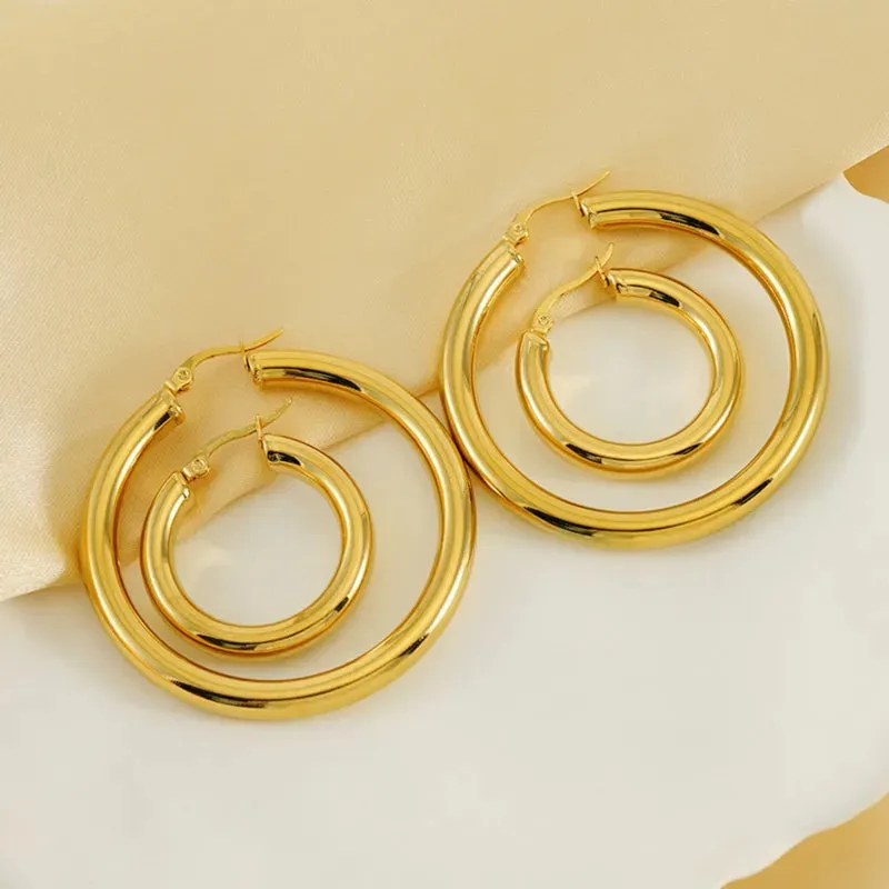 Hoop Style Commute Circle Plating 304 Stainless Steel 18K Gold Plated Earring