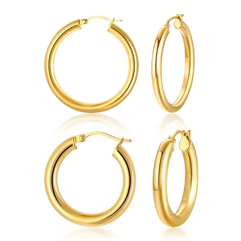 Hoop Style Commute Circle Plating 304 Stainless Steel 18K Gold Plated Earring