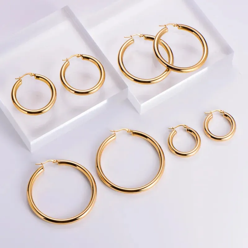 Hoop Style Commute Circle Plating 304 Stainless Steel 18K Gold Plated Earring