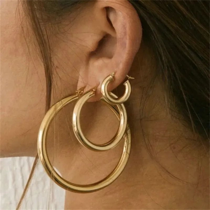 Hoop Style Commute Circle Plating 304 Stainless Steel 18K Gold Plated Earring