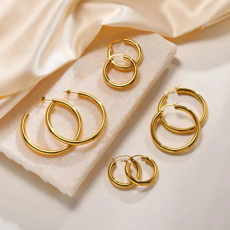 Hoop Style Commute Circle Plating 304 Stainless Steel 18K Gold Plated Earring