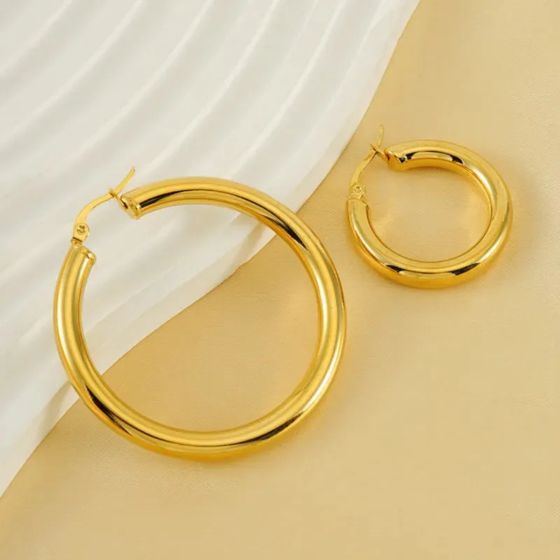 Hoop Style Commute Circle Plating 304 Stainless Steel 18K Gold Plated Earring