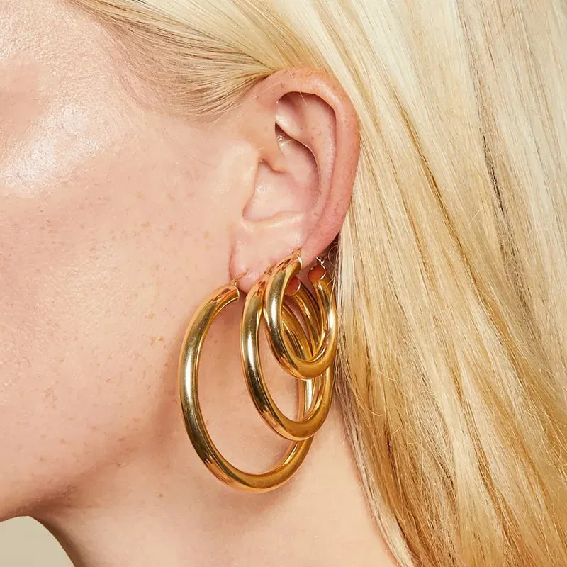 Hoop Style Commute Circle Plating 304 Stainless Steel 18K Gold Plated Earring