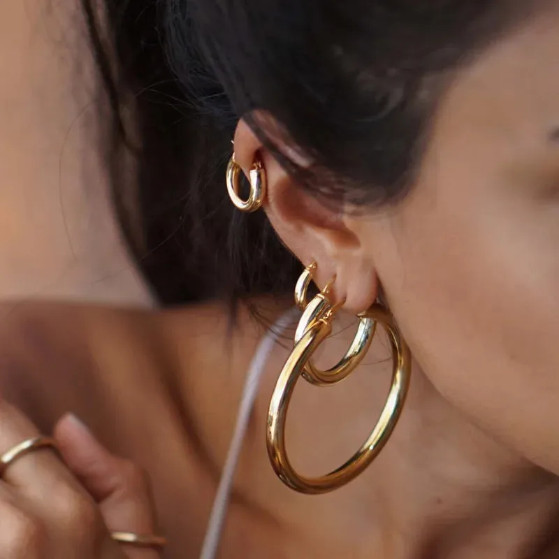 Hoop Style Commute Circle Plating 304 Stainless Steel 18K Gold Plated Earring