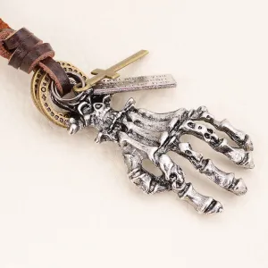 Hot Selling Horror Skull Charm Pendant Necklaces Vintage Punk Rock Genuine Leather Adjustable Long Necklace for Men Jewelry