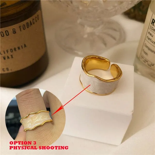 HUANZHI 2020 New Geometry Irregular Colorful Enamel Dripping Oil Metal Width Ring for Women Girls Party Trendy Jewelry Gift