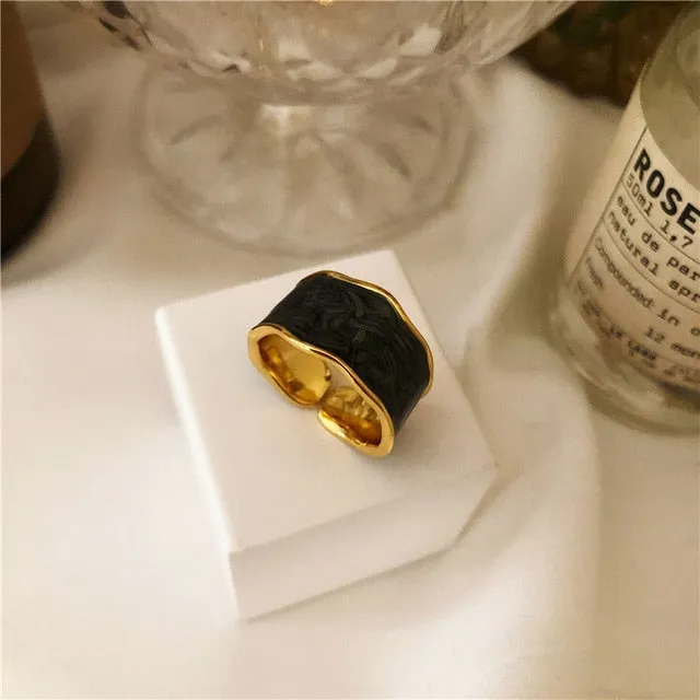 HUANZHI 2020 New Geometry Irregular Colorful Enamel Dripping Oil Metal Width Ring for Women Girls Party Trendy Jewelry Gift
