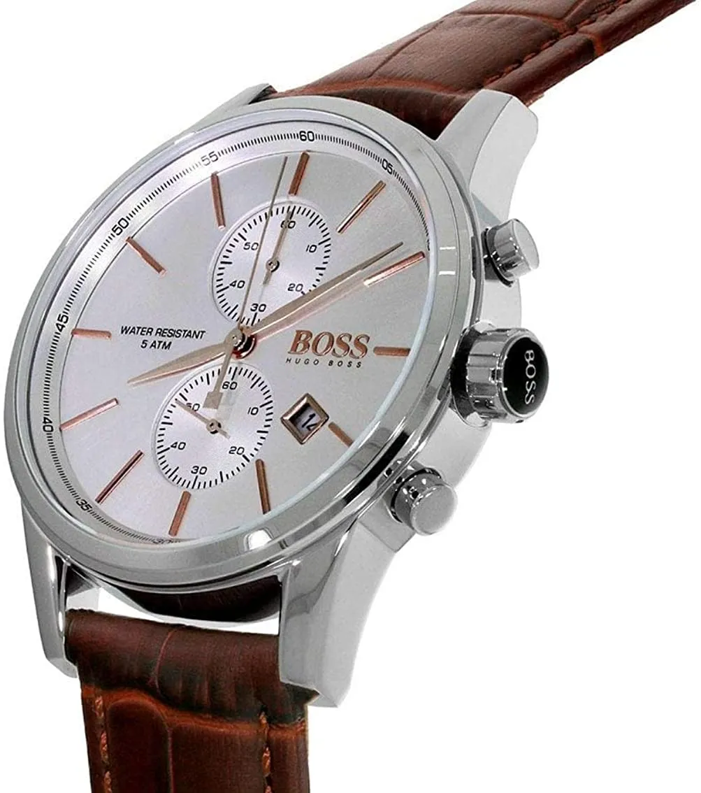 Hugo Boss Jet Silver Brown Leather Men's Watch  1513280