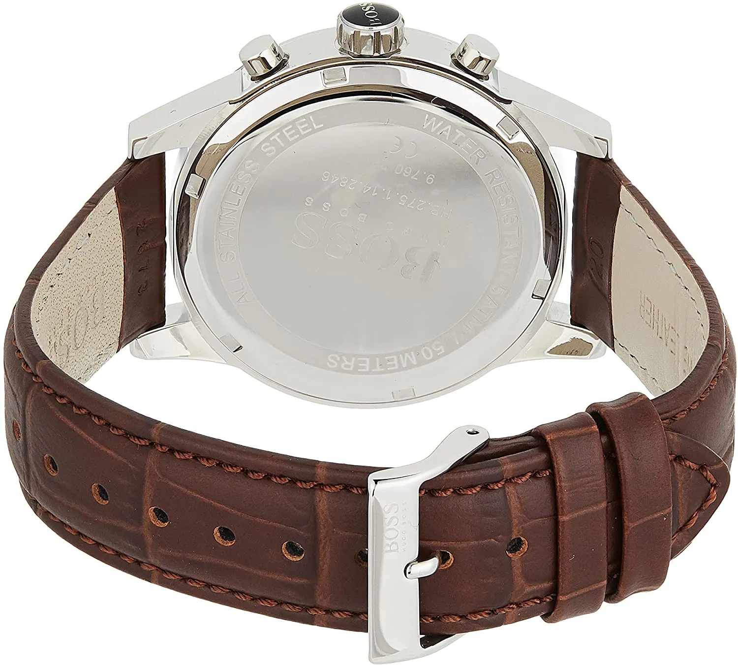 Hugo Boss Jet Silver Brown Leather Men's Watch  1513280