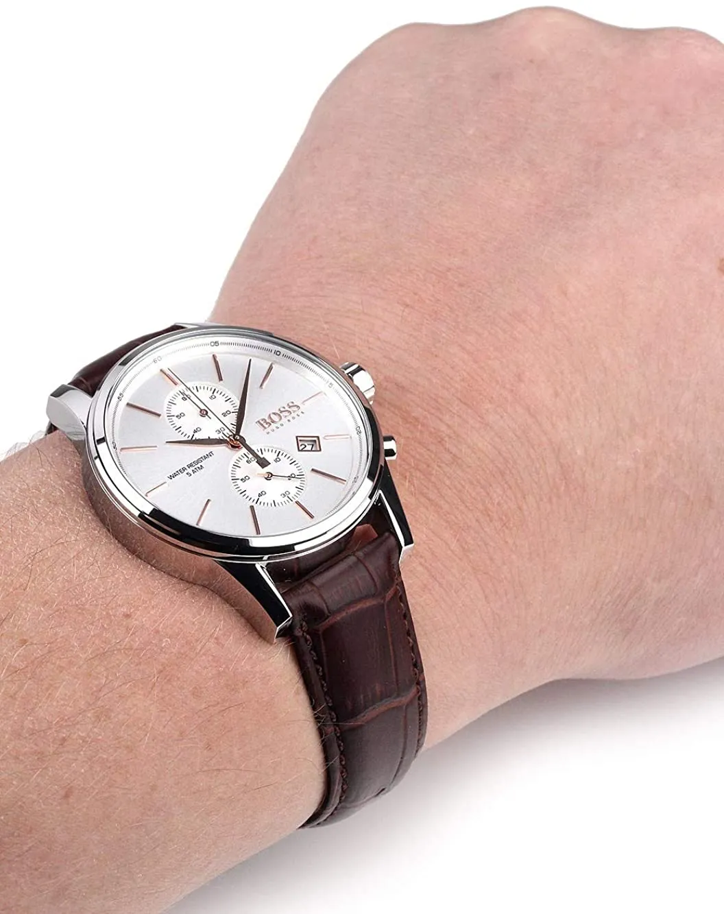 Hugo Boss Jet Silver Brown Leather Men's Watch  1513280