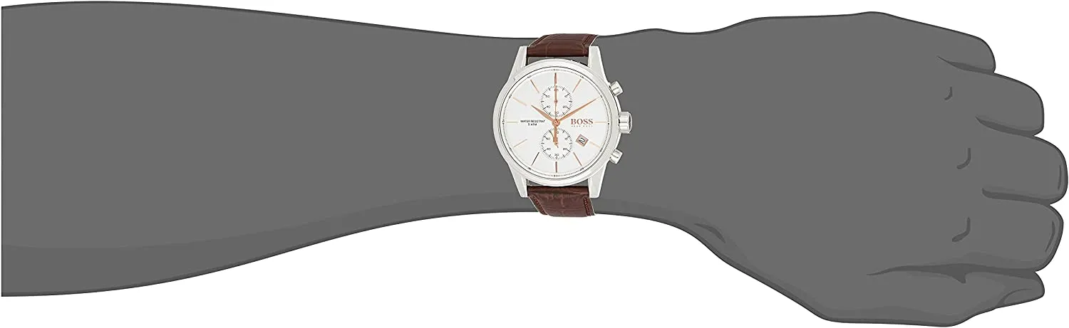 Hugo Boss Jet Silver Brown Leather Men's Watch  1513280