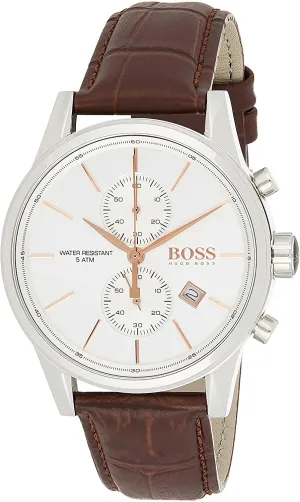Hugo Boss Jet Silver Brown Leather Men's Watch  1513280