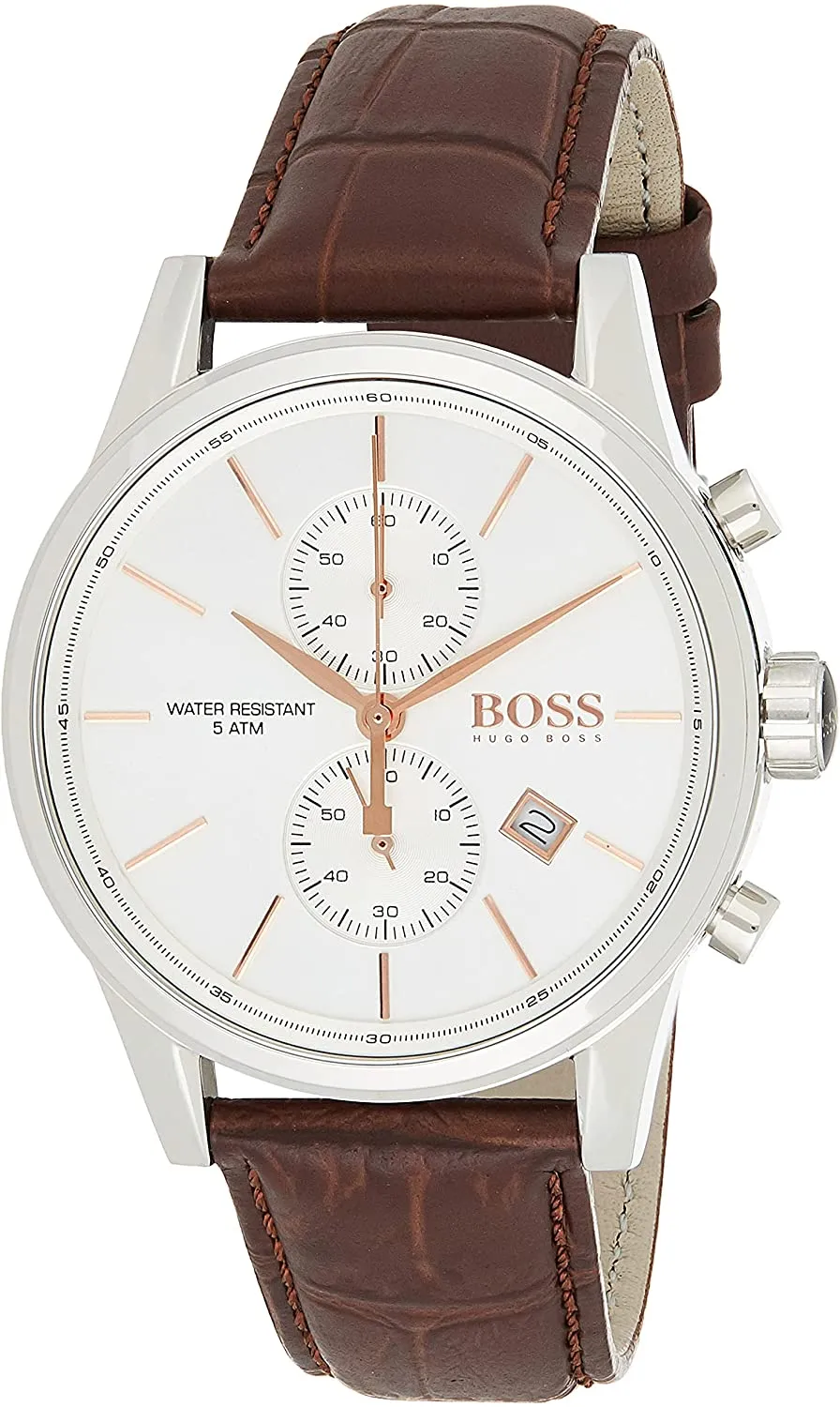 Hugo Boss Jet Silver Brown Leather Men's Watch  1513280