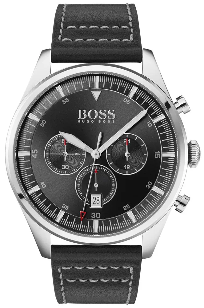Hugo Boss Pioneer Black Leather Men's Watch 1513708