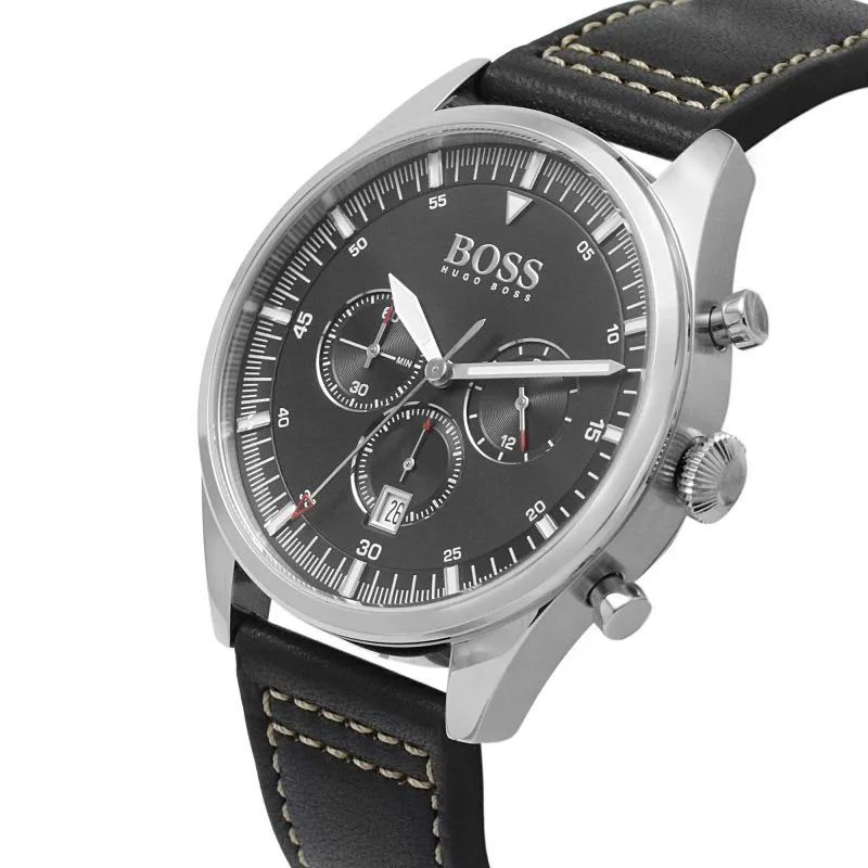 Hugo Boss Pioneer Black Leather Men's Watch 1513708