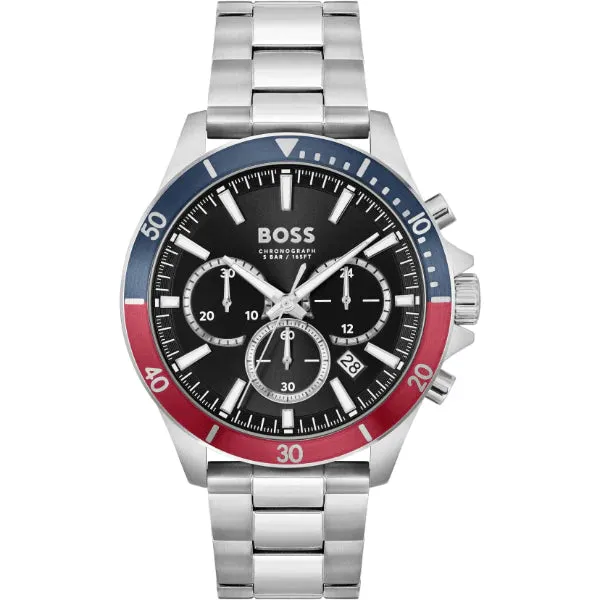 Hugo Boss Troper Silver Stainless Steel Black Dial Chronograph Quartz Watch for Gents - 1514108