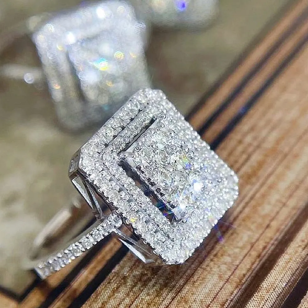 Huitan Sparkling Cubic Zirconia Rings for Women Luxury Trendy Square-shaped Wedding Bands Accessories High Quality 2022 Jewelry