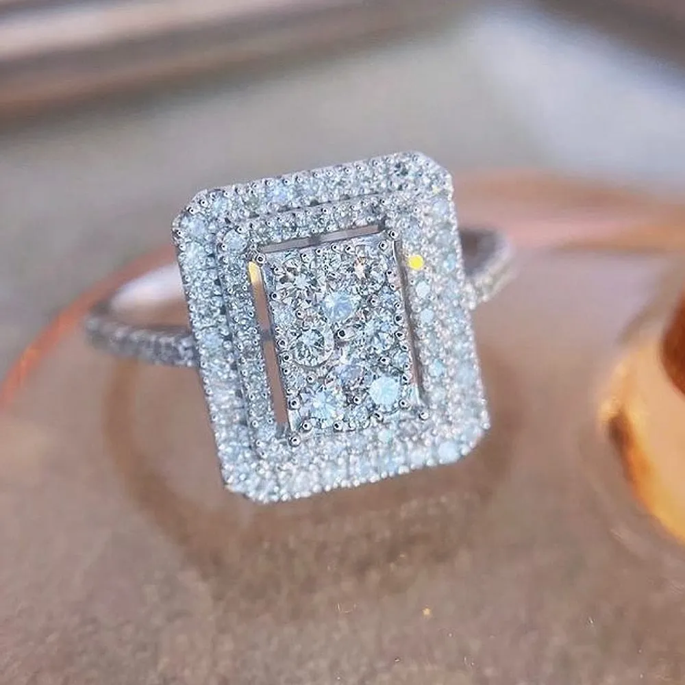 Huitan Sparkling Cubic Zirconia Rings for Women Luxury Trendy Square-shaped Wedding Bands Accessories High Quality 2022 Jewelry