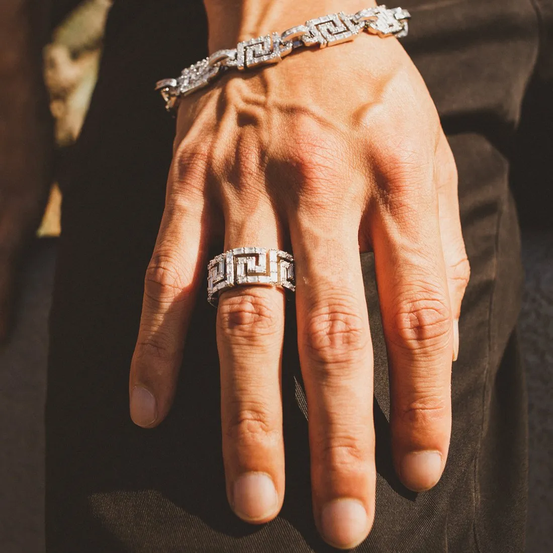 Iced Greek Key Ring