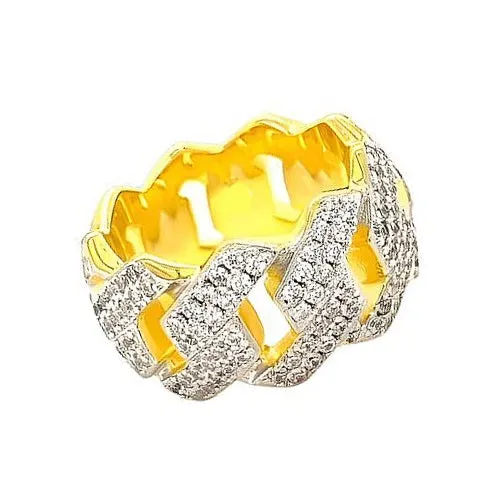Iced Out Sterling Silver Cuban Link Ring with Sparkling Cubic Zirconia - C103759
