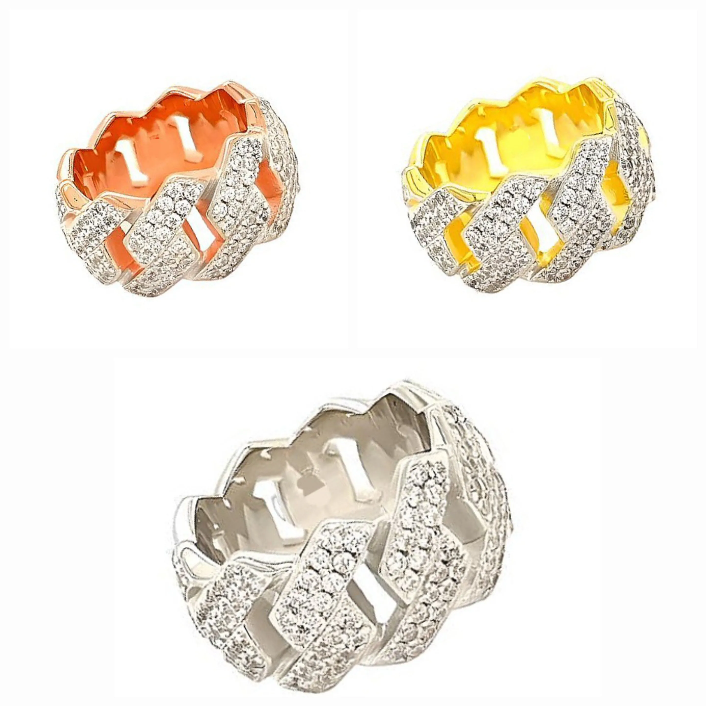 Iced Out Sterling Silver Cuban Link Ring with Sparkling Cubic Zirconia - C103759