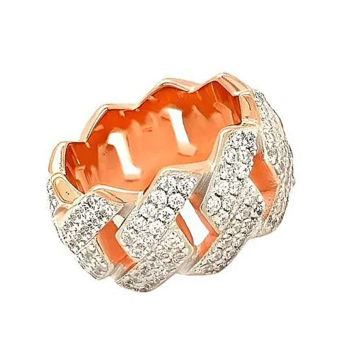 Iced Out Sterling Silver Cuban Link Ring with Sparkling Cubic Zirconia - C103759