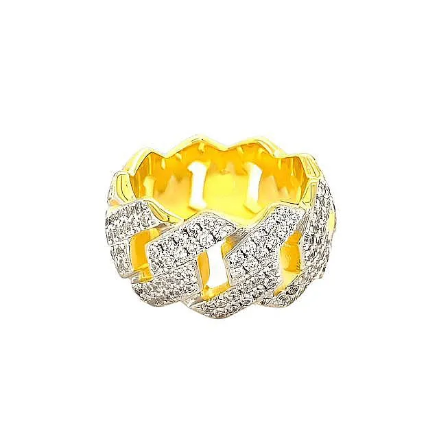 Iced Out Sterling Silver Cuban Link Ring with Sparkling Cubic Zirconia - C103759