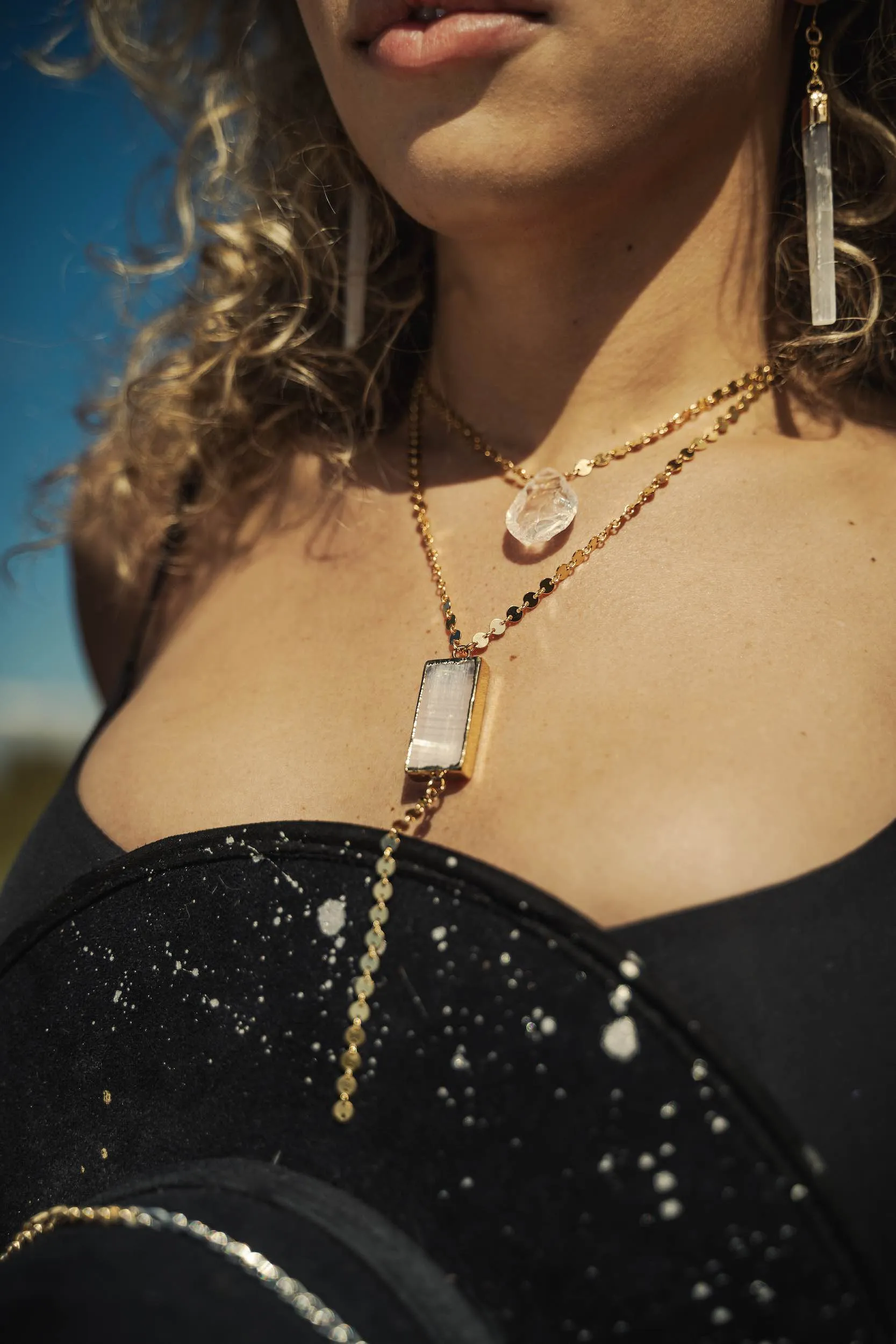In Your Energy Selenite Lariat Gold Necklace