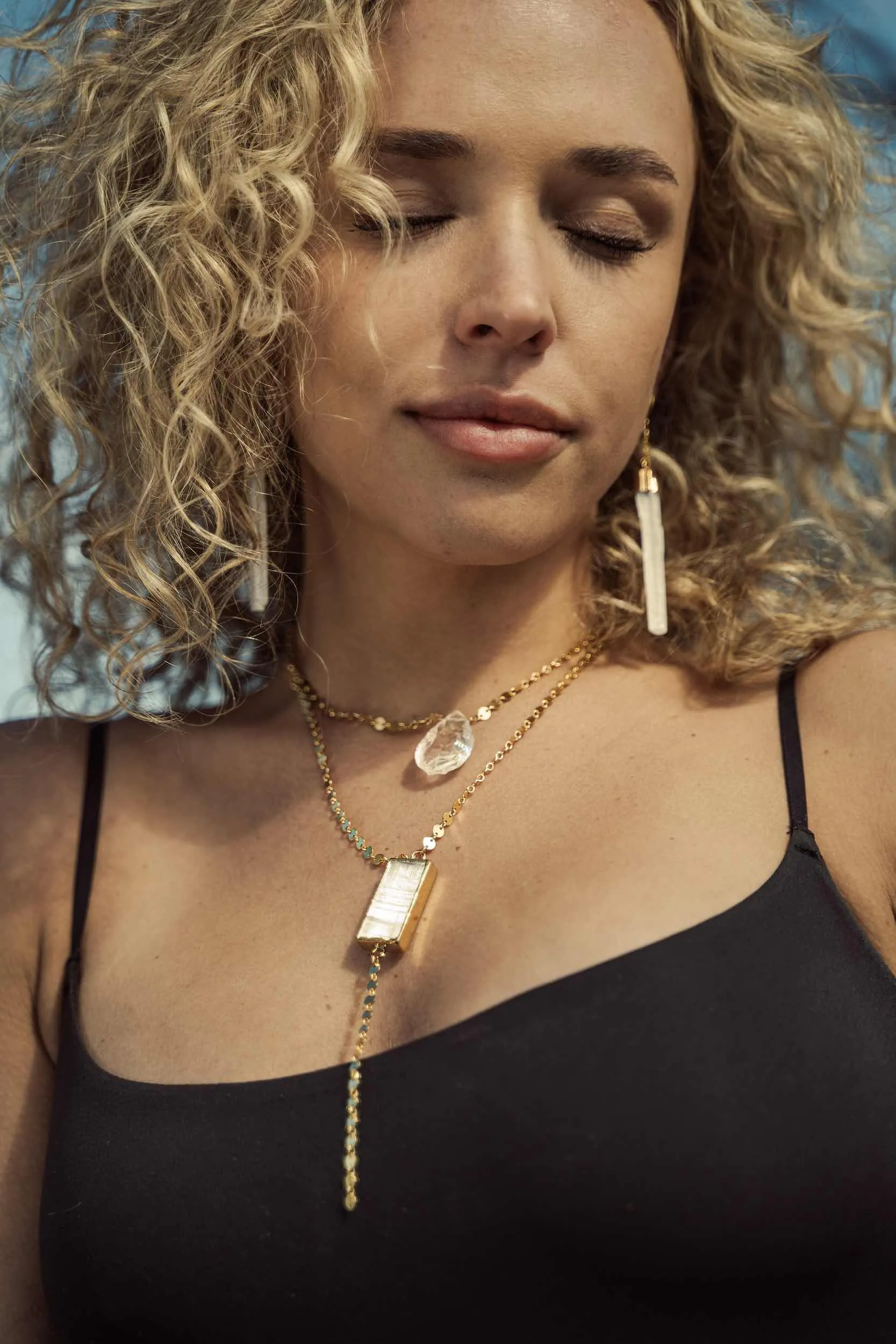 In Your Energy Selenite Lariat Gold Necklace