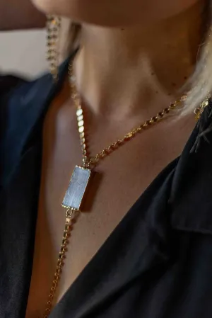 In Your Energy Selenite Lariat Gold Necklace