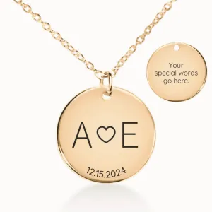 Initials and Date Coin Pendant on Fine Chain