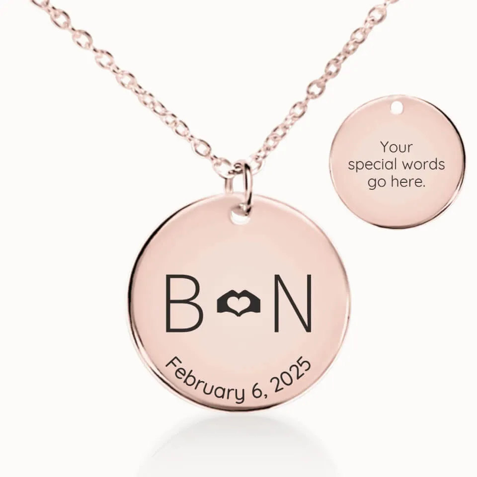 Initials and Date Coin Pendant on Fine Chain