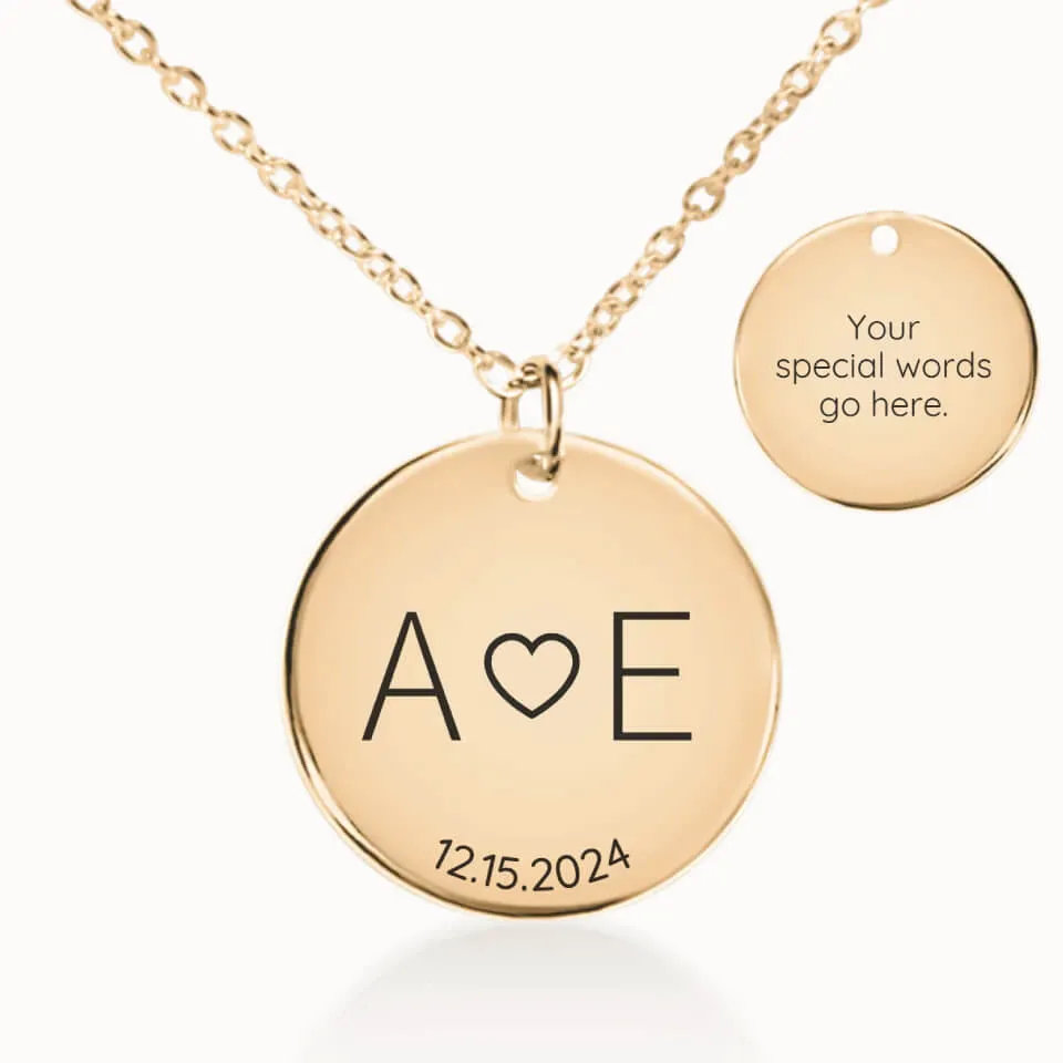 Initials and Date Coin Pendant on Fine Chain